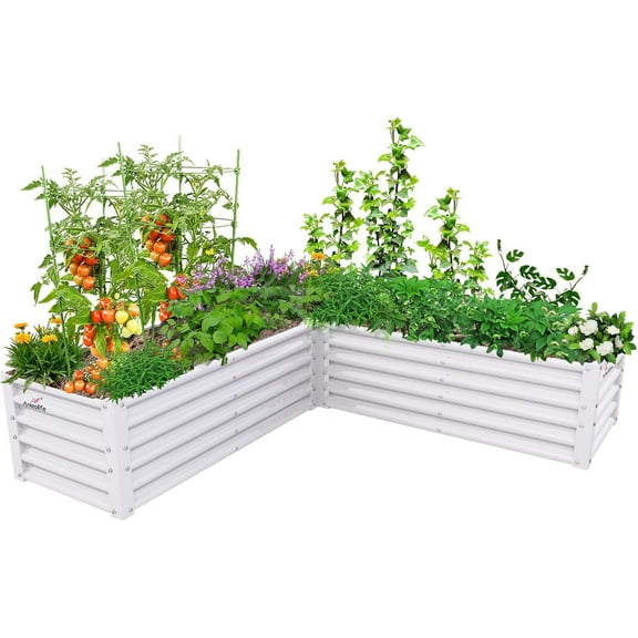 ANLEOLIFE L-Shaped Galvanized Raised Garden Beds Outdoor,74x74x19in Large Metal Planter Box for Planting Vegetables Flowers Herb, Anti-Rust & Easy-Setup, Grey