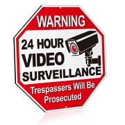 ANLEY 24 Hour Video Surveillance Aluminum Warning Sign, Trespassers Will Be Prosecuted - No Trespassing Security Alert - 12" x 12"