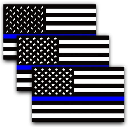 ANLEY 5 X 3 inch Thin Blue Line US Flag Decal - Black White and Blue Reflective Stripe American Flag Car Stickers - Support Police and Law Enforcement Officers (3 Pack)