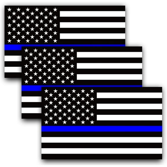 ANLEY 5 X 3 inch Thin Blue Line US Flag Decal - Black White and Blue Reflective Stripe American Flag Car Stickers - Support Police and Law Enforcement Officers (3 Pack)
