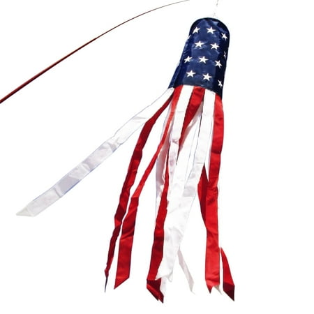 ANLEY 60 Inch American Flag Windsock, Stars & Stripes Patriotic Decorations - Embroidered Stars and Fade Resistant - 5 Feet
