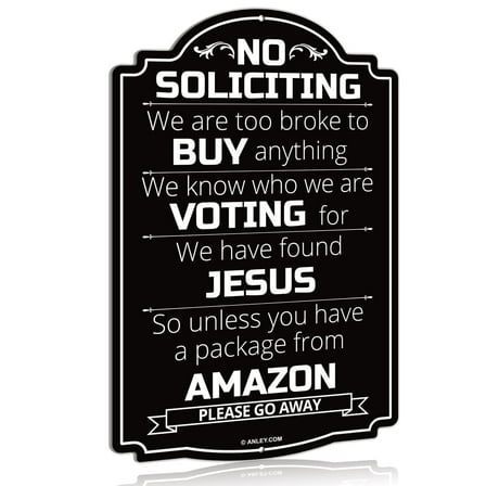 ANLEY Aluminum No Soliciting Sign - 12" x 8" Weatherproof Front Door Sign for House and Business