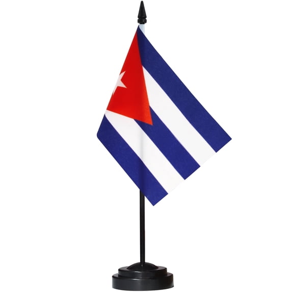 ANLEY Cuba Deluxe Desk Flag Set - 6 in x 4 in Miniature Cuban Desktop Flag