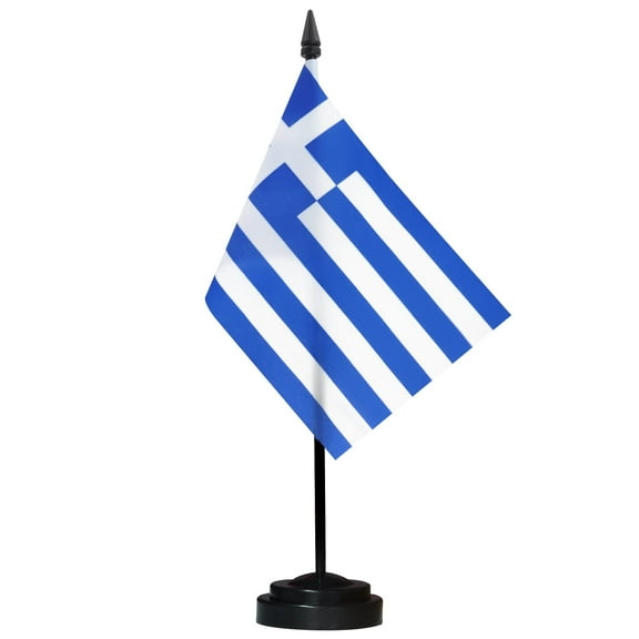 ANLEY Greece Deluxe Desk Flag Set - 6 in x 4 in Miniature Greek Desktop Flag