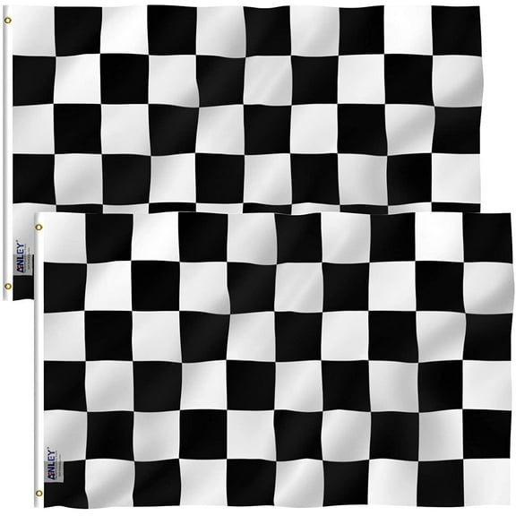 ANLEY Pack of 2 Fly Breeze 3x5 Foot Checkered Flag - Black and White Racing Flags Polyester