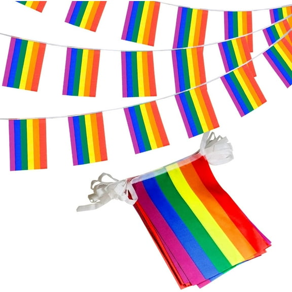 Anley Rainbow Flag LGBT Pride String Flag - Banners For Pansexuality, Bisexuality, Transgender and Gay Lesbian Pride, Bars Decoration - 26 Feet 32 Flags