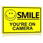 ANLEY Smile You're on Camera Sign 7 X 10 In - Video Surveillance Security Metal Warning Sign for Home, Business