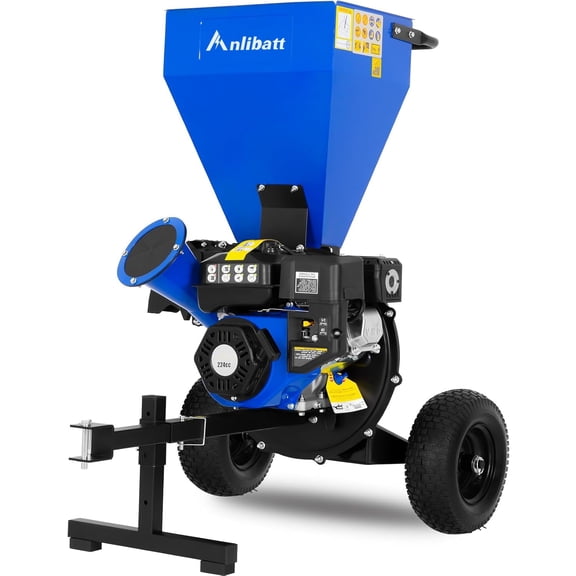 ANLIBATT 224cc 7.5HP Gas Powered Wood Chipper Shredder, 3 in Branch Capacity and 15:1 Reduction for Yard Cleanup