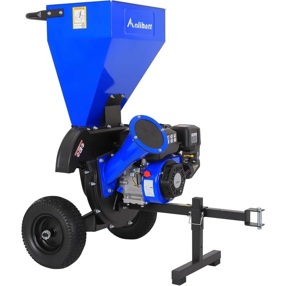 ANLIBATT 7.5HP 224cc Gas Powered Wood Chipper, 3 in Maximum Branch Capacity and 0.9 Gal Tank for Garden Waste