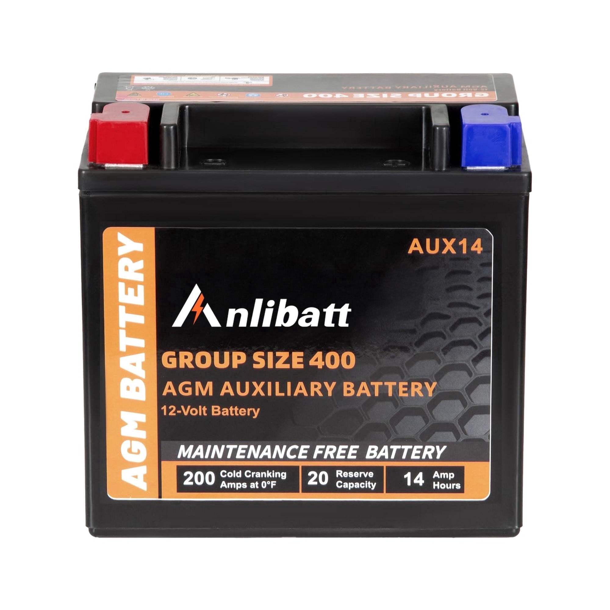 ANLIBATT AUX14 AGM Battery - Auxiliary Group 400 200 CCA 12V 14Ah Start Stop Maintenance Free Car Batteries