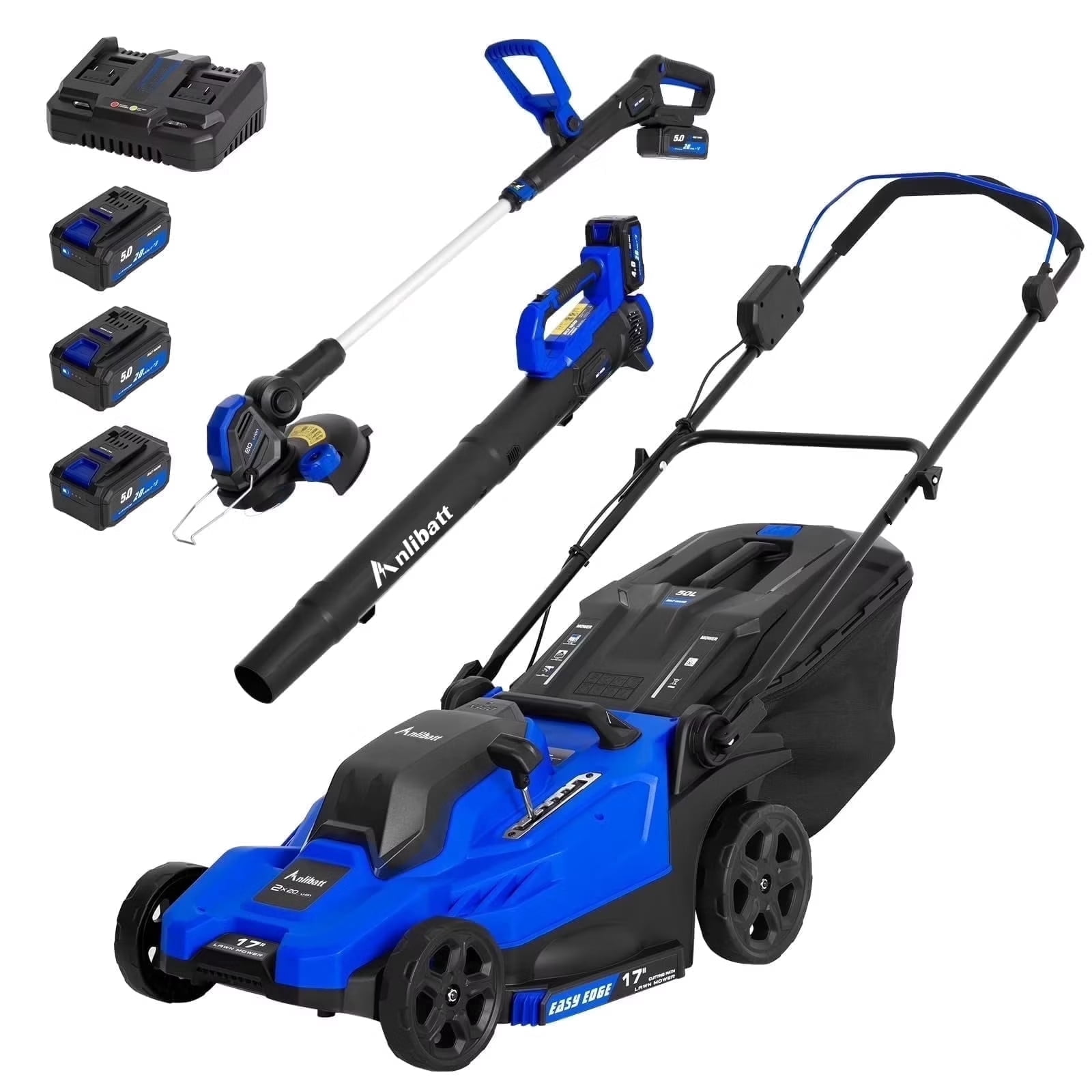 ANLIBATT Cordless Lawn Mower 17inch Electric Grass Cutter Walk-Behind Mower with Charger Combo Set 40V Brushless Battery Electric Lawn Mower Set
