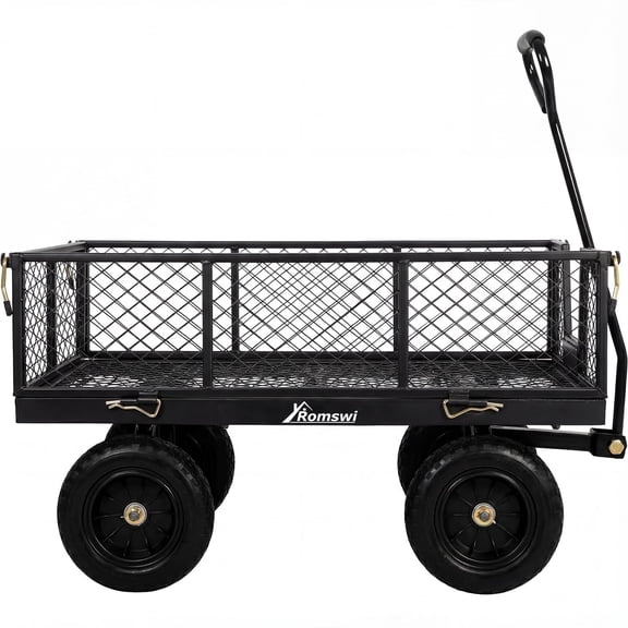 ROMSWI Garden Cart 400 lb Capacity 4 Cu.Ft 10" Flat Free Tires, Heavy-Duty Steel Utility Wagon with 180 Rotating Handle for Yard and Outdoor Use