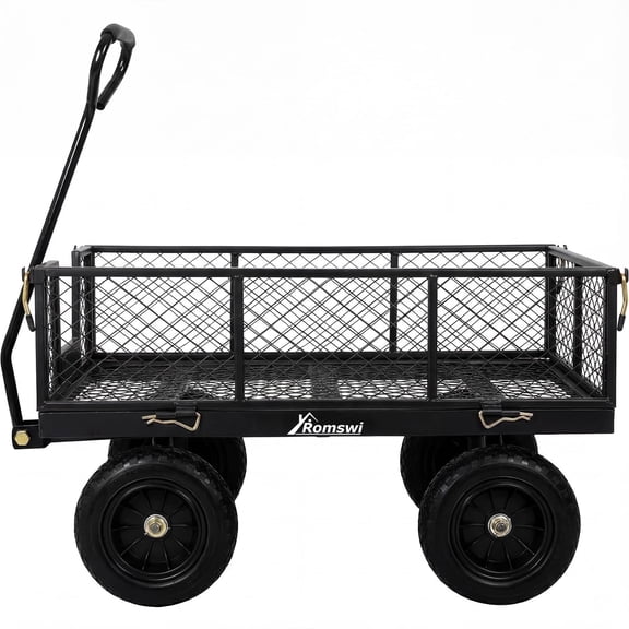 ROMSWI Garden Cart 880 lb Capacity 4 Cu.Ft 10" Flat Free Tires, Heavy-Duty Steel Utility Wagon with 180 Rotating Handle for Yard and Outdoor Use