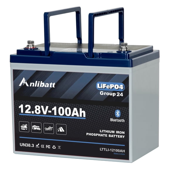 ANLIBATT LiFePO4 Battery 12V 100Ah Group 24 Bluetooth Deep Cycles Rechargeable Lithium Battery with Built-in 120A BMS for Solar System, Rvs, Marine, Vans, Trailer, Backup