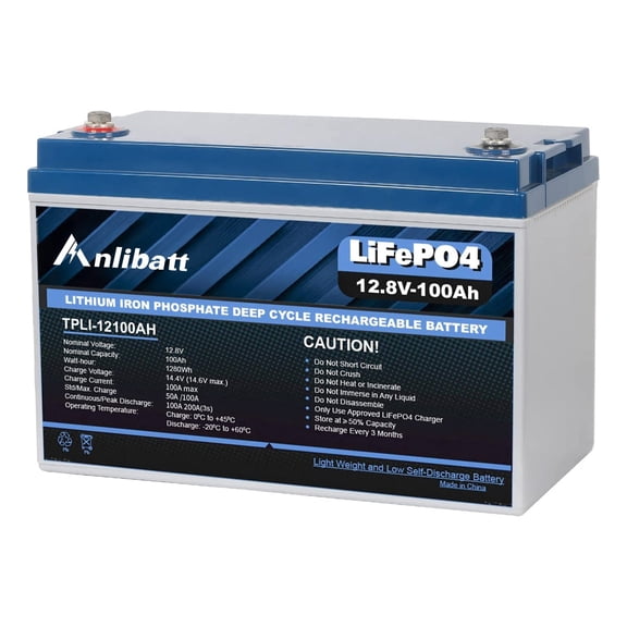 ANLIBATT LiFePO4 Battery 12V 100Ah Group 31 Deep Cycles Rechargeable Lithium Battery with Built-in 120A BMS for Solar System, Rvs, Marine, Vans, Trailer, Backup