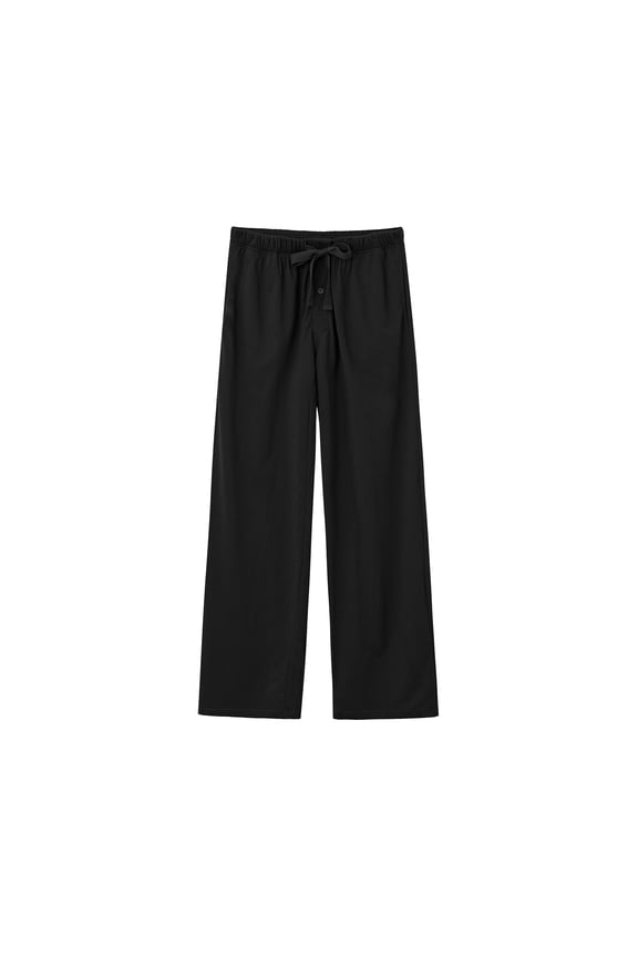 100% Cotton Mens Pajama Pants Lightweight Sleep Lounge Bottoms Elastic Waistband Button Fly With Pockets (Black,XL)