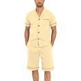 thumbnail image 1 of ANLIQI 100% Cotton Mens Pajamas Set Short Sleeve Sleepwear Button Down Loungewear Soft Pj Set with Pockets (Beige,S), 1 of 6