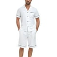 thumbnail image 1 of ANLIQI 100% Cotton Mens Pajamas Set Shorts Button Down Sleepwear Short Sleeve Nightwear Summer Pjs with Pockets (White,M), 1 of 7