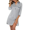 thumbnail image 1 of ANLIQI Womens Cotton Nightgown Sexy Button Down Night Shirts Soft Summer Sleep Shirt Ladies Comfy Night Dress (Grey, XL), 1 of 7