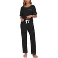 thumbnail image 1 of ANLIQI 100% Cotton Pajamas for Women Short Sleeve Sleepwear & Pants 2 Piece Pjs Loungewear Pj Set with Pocket S-XXL(Black,S), 1 of 7