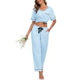thumbnail image 1 of ANLIQI 100% Cotton Pajamas for Women Short Sleeve Sleepwear & Pants 2 Piece Pjs Loungewear Pj Set with Pocket S-XXL(Light Blue,M), 1 of 7
