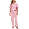 thumbnail image 1 of ANLIQI 100% Cotton Pajamas for Women Short Sleeve Sleepwear & Pants 2 Piece Pjs Loungewear Pj Set with Pocket S-XXL(Pink,M), 1 of 7