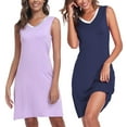 thumbnail image 1 of ANLIQI Bamboo Nightgown for Women Sleeveless SleepShirt V Neck Nightshirt Comfy SleepShirt Casual Pajama Dress(Navy&Light Purple,M), 1 of 7