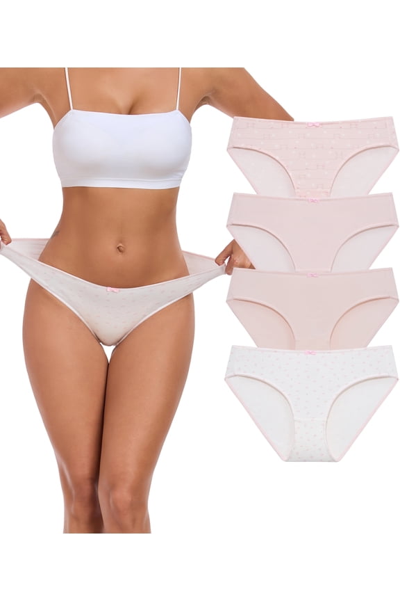 Cotton Womens Underwear Comfortable Hipster Panties for Women Soft Briefs Cute Bikini Underpants(4P,4 PKS,L)