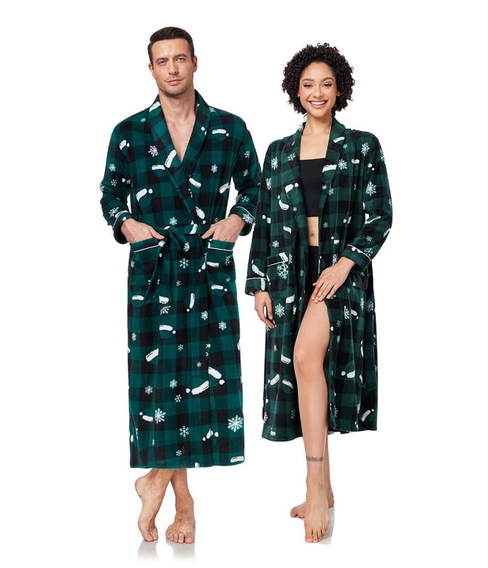 Red Ropes Men ANLIQI Couples Matching Chritsmas Robes Soft Fleece Red Plaid Robe Long ...