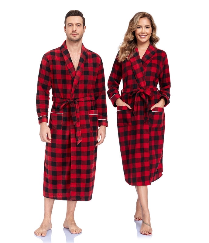Red Plaid Robe ANLIQI Couples Matching Chritsmas Robes Soft Fleece Red Plaid Robe Long ...