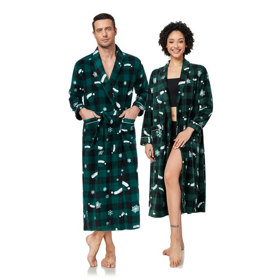 ANLIQI Couples Matching Chritsmas Robes Soft Fleece Red Plaid Robe Long Cozy Warm Bathrobe with Pockets (Womens,GP, M)