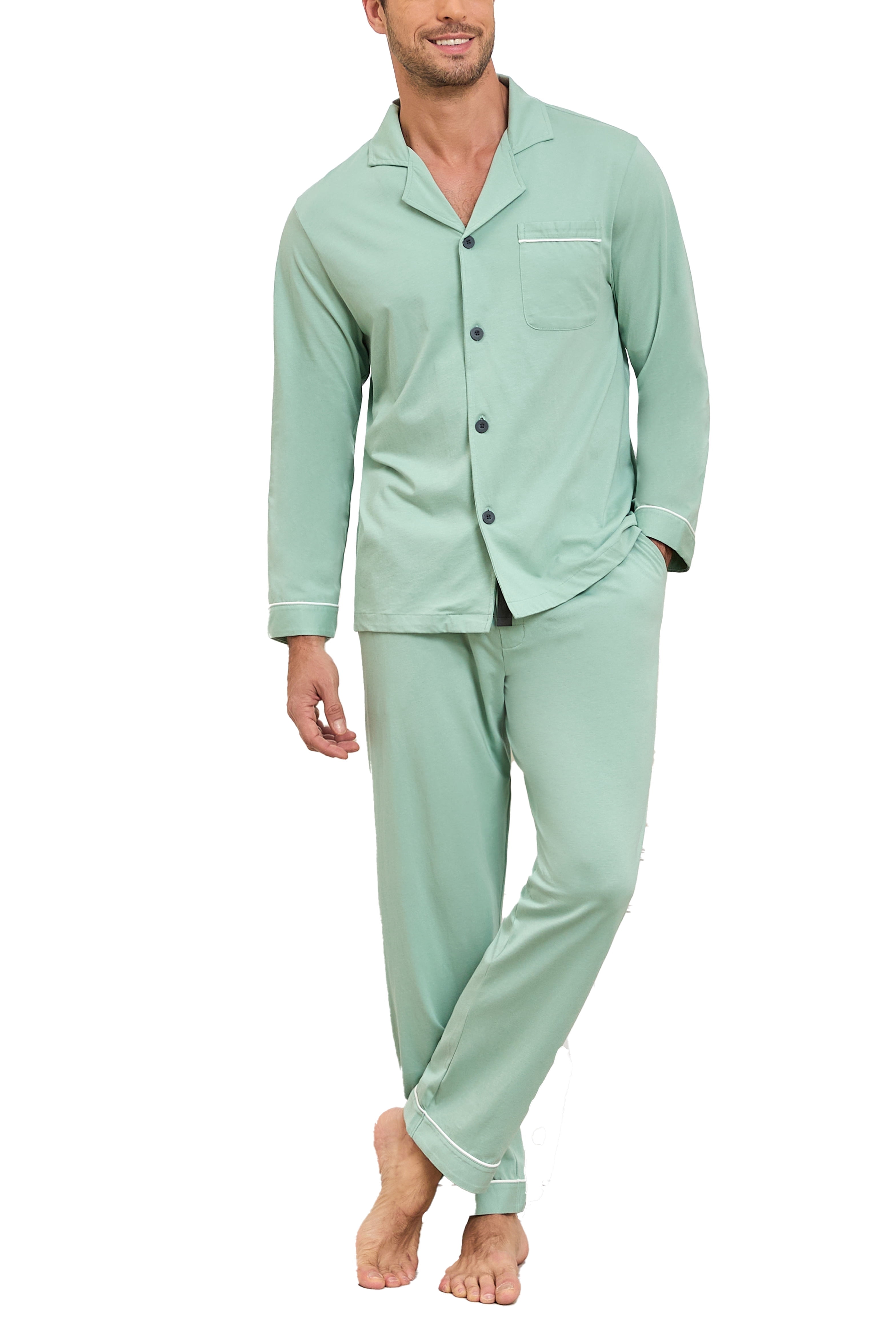 ANLIQI Men's 100% Cotton Pajamas Set Button Down Pajamas for Men Long ...