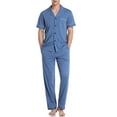 thumbnail image 1 of ANLIQI Men's 100% Cotton Pajamas Set Button Down Sleepwear Short Sleeve and Long Pants Pjs (Blue,M), 1 of 7