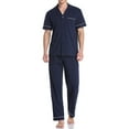 thumbnail image 1 of ANLIQI Men's 100% Cotton Pajamas Set Button Down Sleepwear Short Sleeve and Long Pants Pjs (Navy Blue,M), 1 of 7