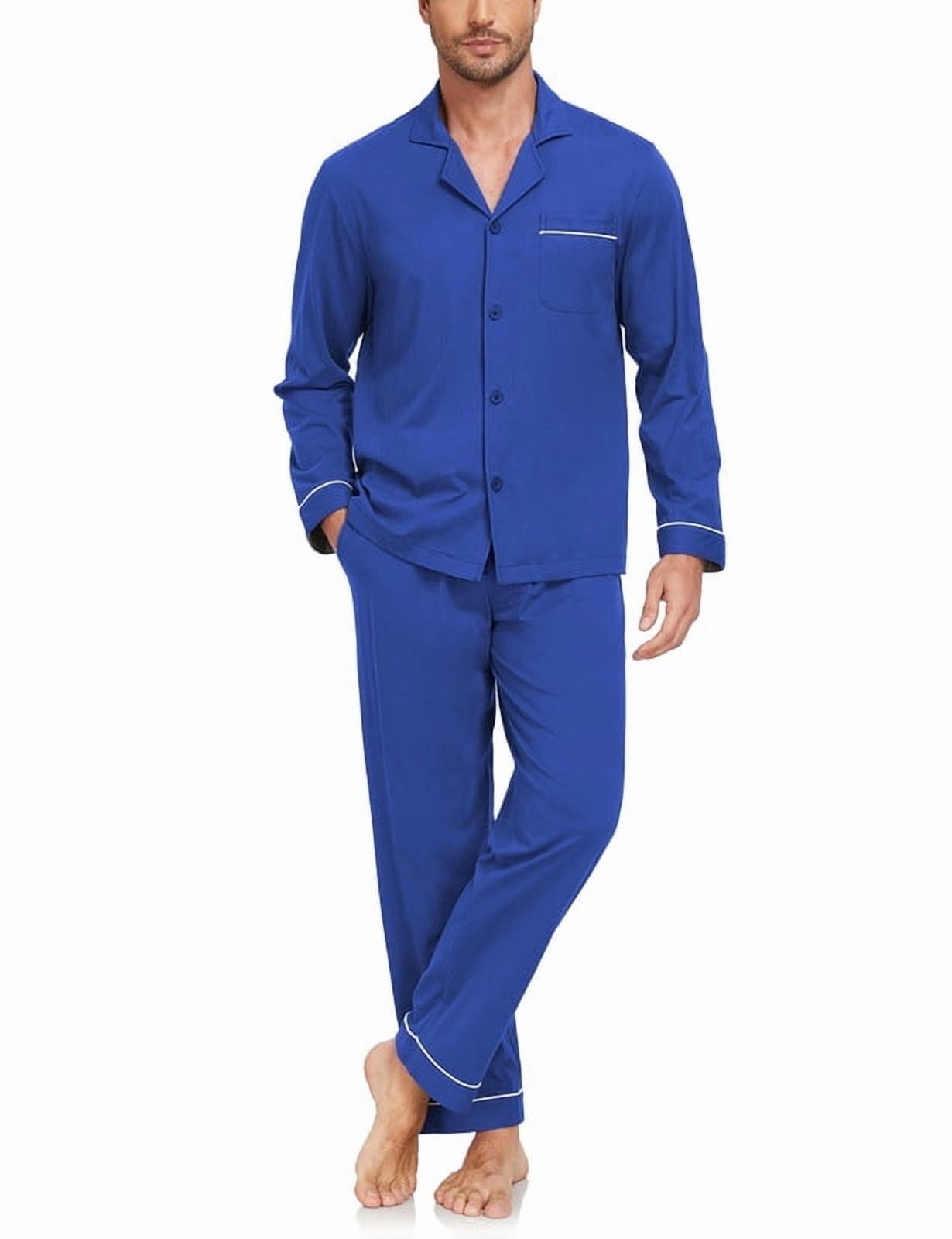 ANLIQI Men's 100% Cotton Pajamas Set Button Down Pajamas for Men Long ...