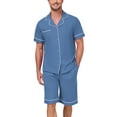 thumbnail image 1 of ANLIQI Men's 100% Cotton Pajamas Set Summer Short Set Button Down Sleepwear Soft Loungewear with Pockets (Blue XL), 1 of 7