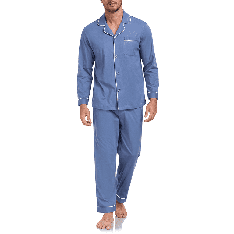 ANLIQI Mens 100% Cotton Pajama Sets Button Down Mens Pajama Sets