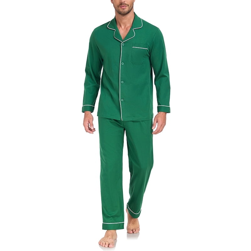ANLIQI Mens Cotton Pajama Sets Button Down Mens Pajama Sets Long Sleeve ...