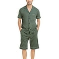 thumbnail image 1 of ANLIQI Men's 100% Cotton Short Sleeve Pajama Sets Button Down Notched Collar Sleepwear Soft Lounge Pjs with Pockets (Army Green, M), 1 of 7