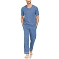 thumbnail image 1 of ANLIQI Men's 100% Cotton Pajama Set Soft v-neck Top Short Sleeve & Bottom Pants with Pockets Men's Loungewear Sets(BL_XL), 1 of 8