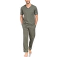 thumbnail image 1 of ANLIQI Men's 100% Cotton Pajama Set Soft v-neck Top Short Sleeve & Bottom Pants with Pockets Men's Loungewear Sets(AG_XL), 1 of 8
