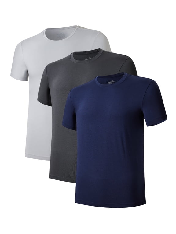 Men's Bamboo Rayon Undershirts Short Sleeve Crewneck Moisture-Wicking Undershirts (3E, L)