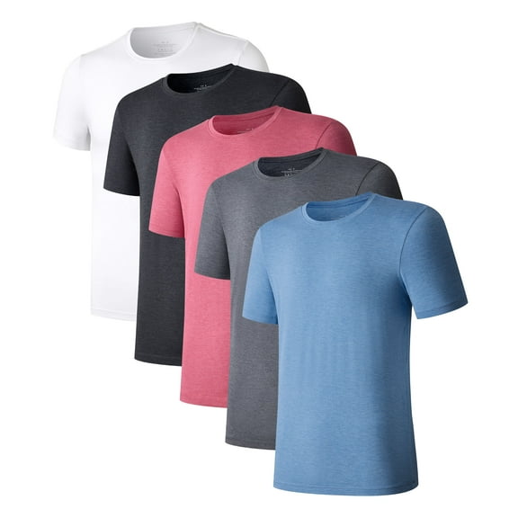 ANLIQI Men's Bamboo Rayon Undershirts Short Sleeve Crewneck Moisture-Wicking Undershirts 5-Pack (5D, 2XL)
