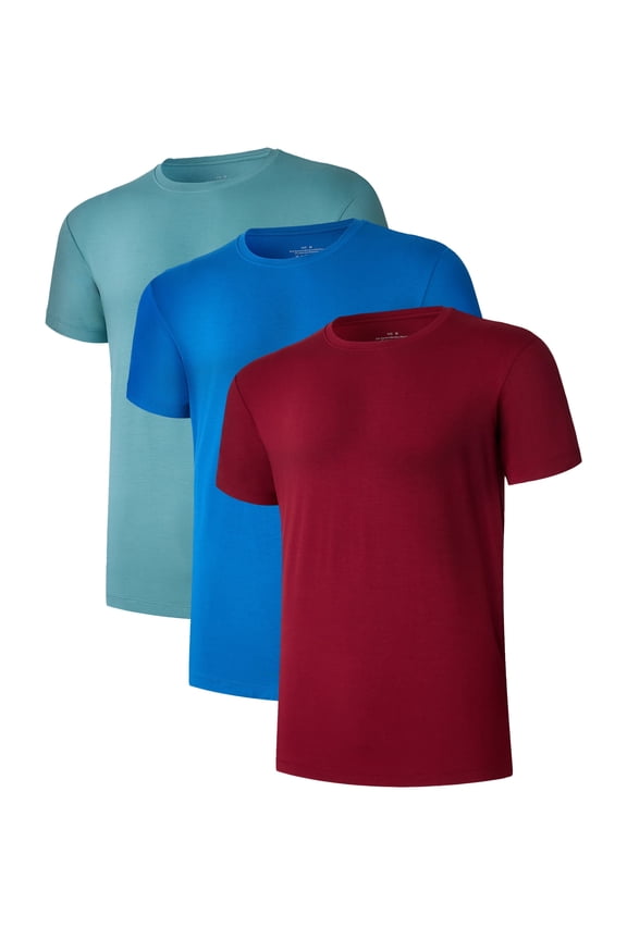 Men's Bamboo Rayon Undershirts Short Sleeve Crewneck Moisture-Wicking Undershirts (Lake Green/Blue/Wine Red, XL)