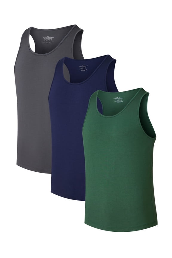Men's Bamboo Rayon Undershirts Tank Tops Men Crew Neck Stretchy Tank Shirts 3 Pack (Navy/Dark Grey/Green, M)