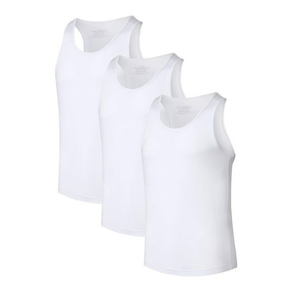 ANLIQI Men's Bamboo Rayon Undershirts Tank Tops Men Crew Neck Stretchy Tank Shirts (3 Pack White, L)