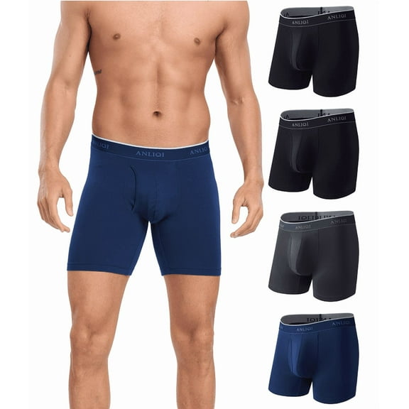 ANLIQI Men's Boxer Briefs Bamboo Rayon Underwear Breathable Moisture Wicking Underwear for Men Pack with Fly Underpants(2Black 1Gray 1Navy,XL)