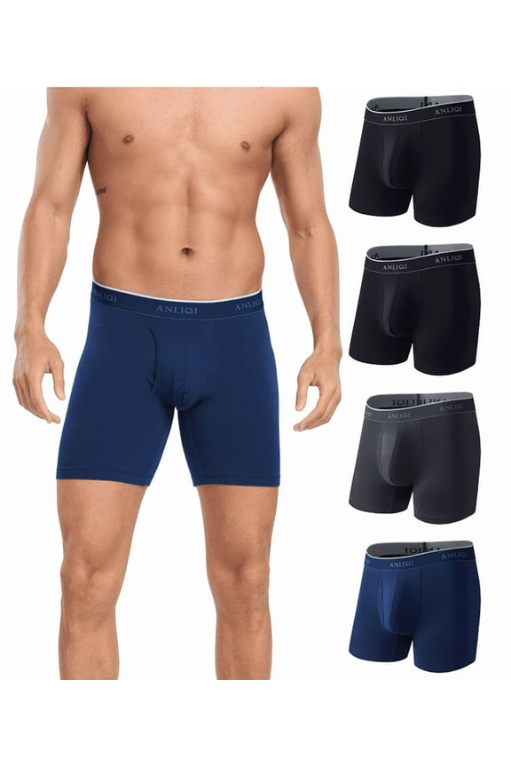 Men's Boxer Briefs Bamboo Rayon Underwear Breathable Moisture Wicking Underwear for Men Pack with Fly Underpants(2Black 1Gray 1Navy,XL)