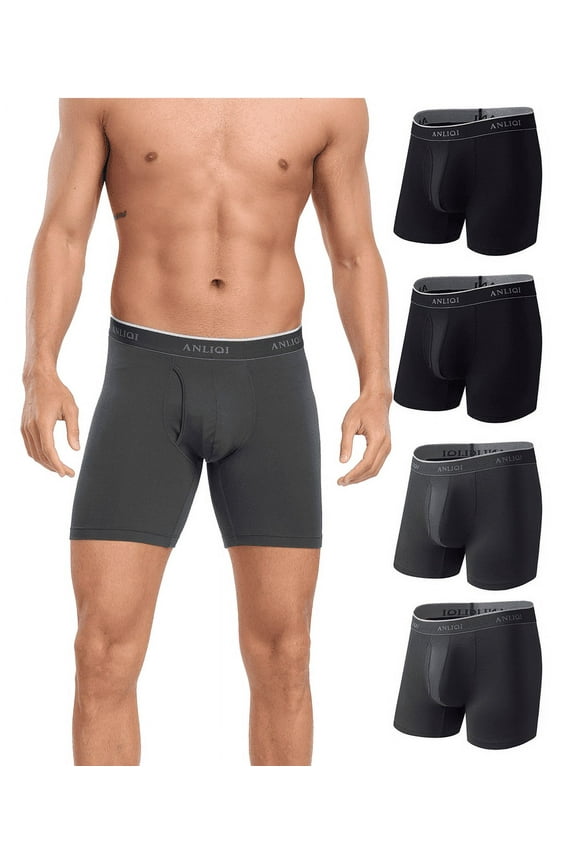 Men's Boxer Briefs Bamboo Rayon Underwear Breathable Moisture Wicking Underwear for Men Pack with Fly Underpants(2Gray 2Black,L)