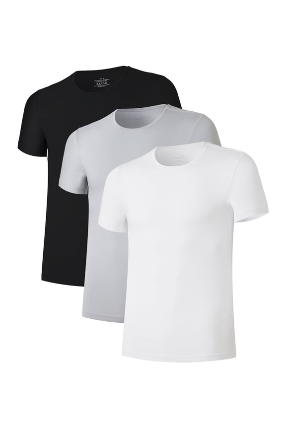 Men's Bamboo Rayon Undershirts Short Sleeve Crewneck Moisture-Wicking Undershirts 3 or 5 Pack(Black/White/Light Gray, M)